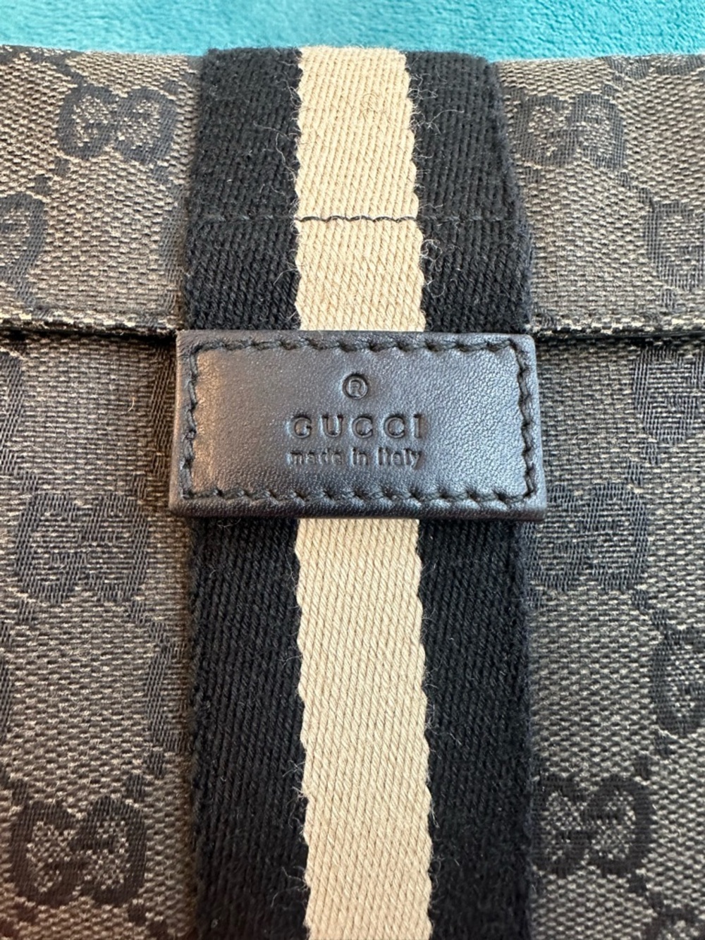 Gucci GG Canvas Web Stripe Cosmetic Bag Pouch Black Beige Auth w/ COA - Picture 2 of 10